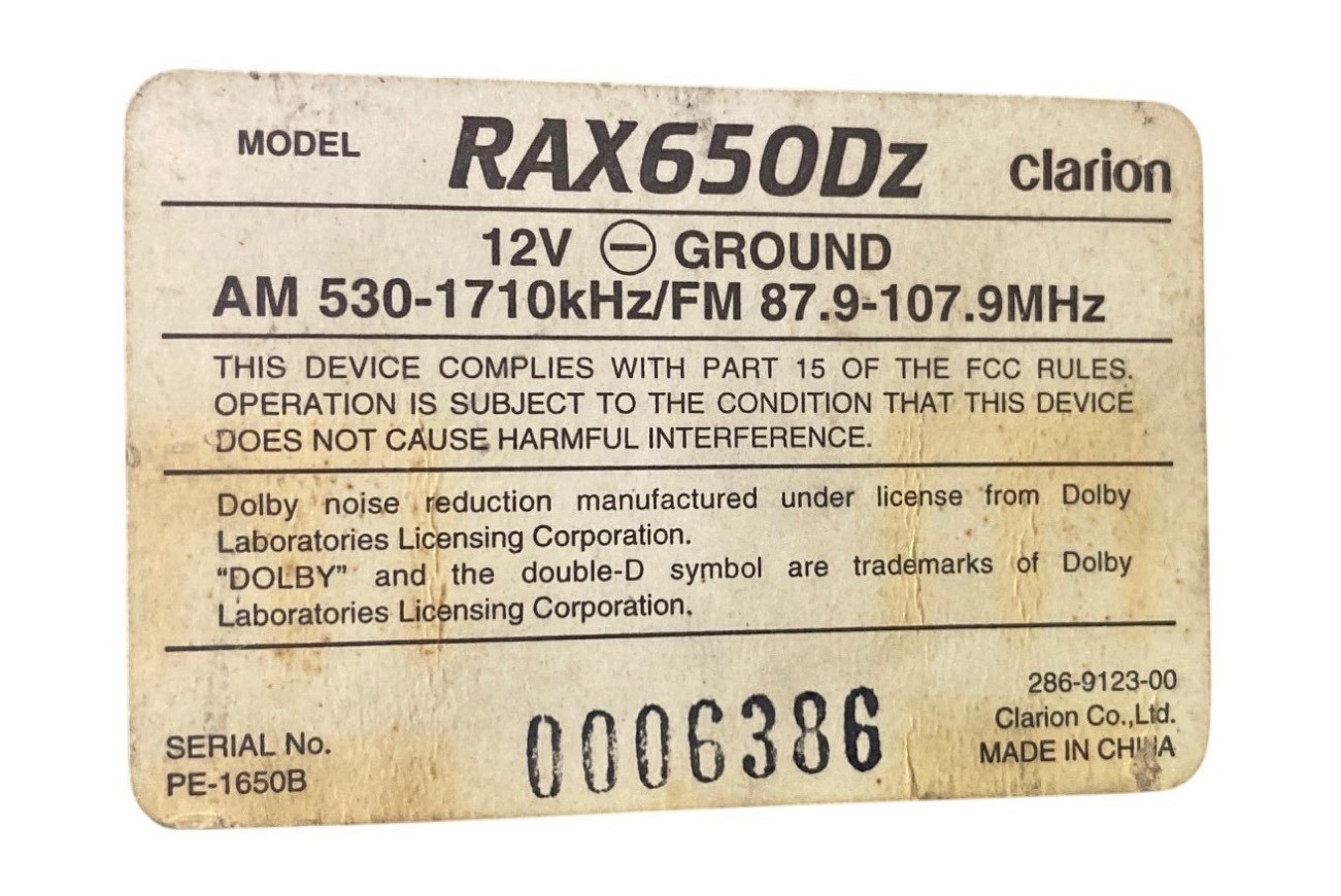 Clarion RAX650DZ 12V Car Stereo AM/FM Radio