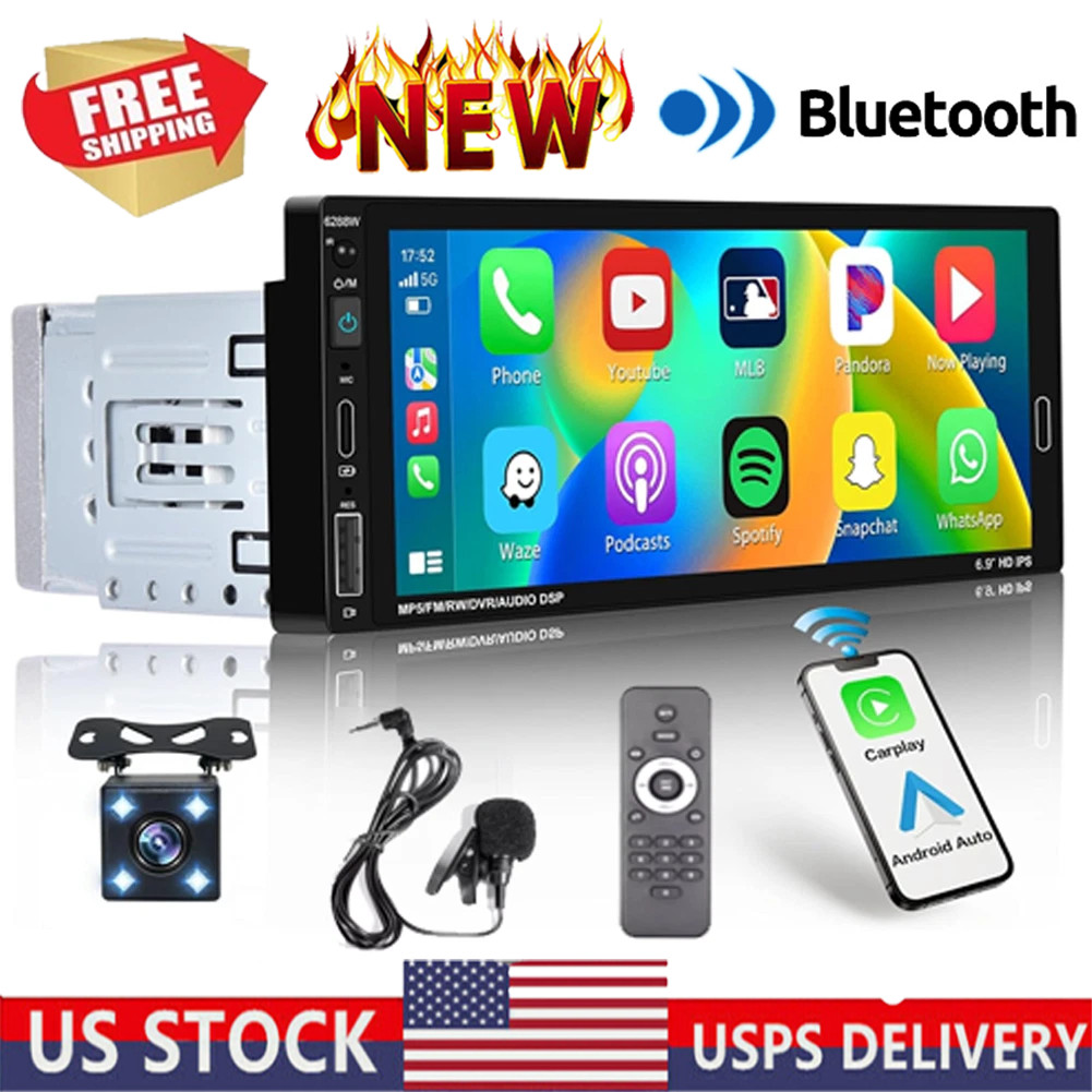 Single Din Car Stereo Wireless Apple Carplay 6.9 Touchscreen Bluetooth Radio Usb