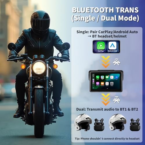 Motorcycle CarPlay Screen 7″, Waterproof GPS Display for Motorbike, Dual Mount
