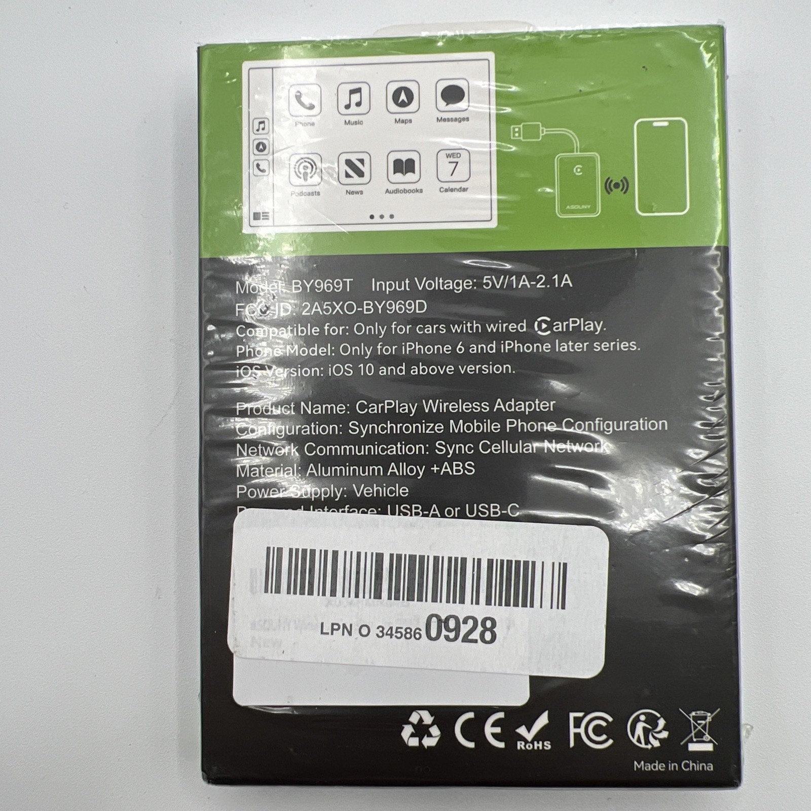Asouny Quick Links BY969T Wireless Carplay Adapter Wired to Wireless