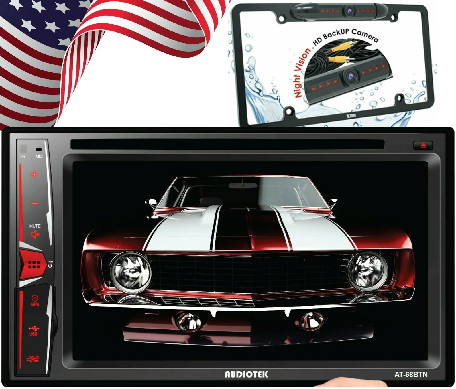 Audiotek AT-68BTN 6.2″ Touch Screen Radio Mirror Link+ License Plate Rear Camera