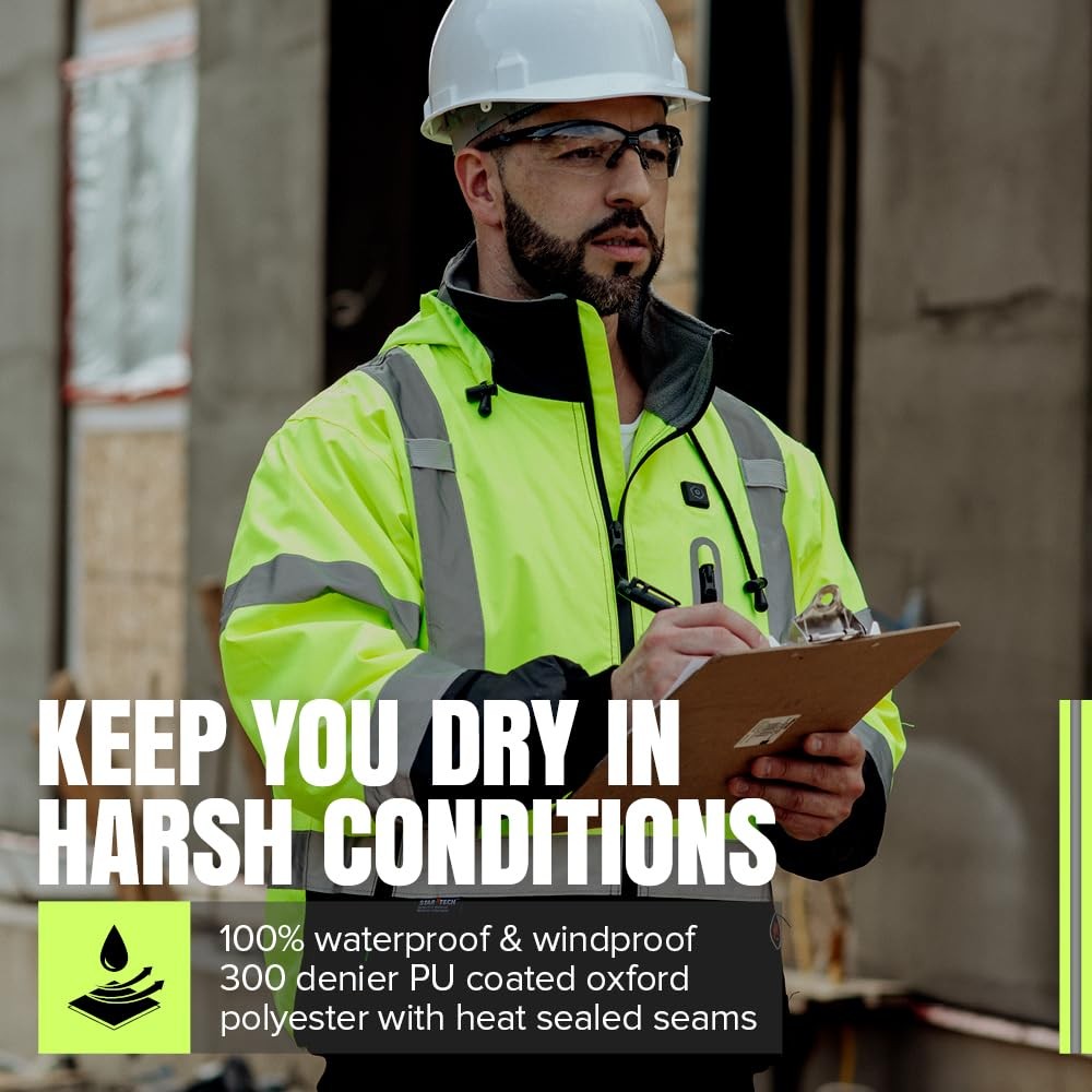 Hi Vis Waterproof Heated Safety Bomber Jacket – Class 3 Winter Rain Gear for Men