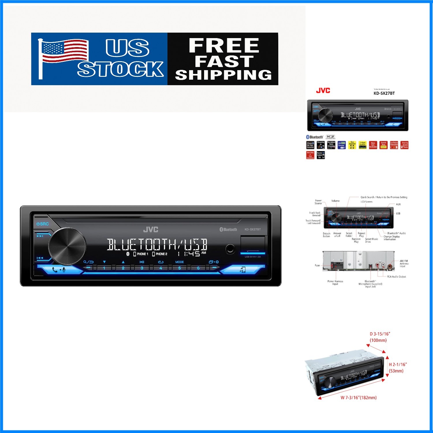 KD-SX27BT Compact Car Stereo: Enhanced Audio & Bluetooth for Seamless Streaming