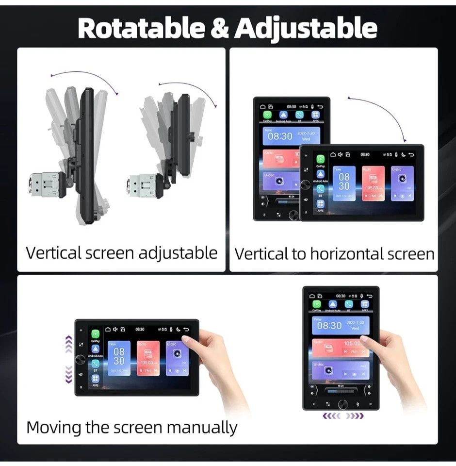 Carplay Screen for Car, 10.4″ HD Vertical Rotatable Touchscreen with Car BT