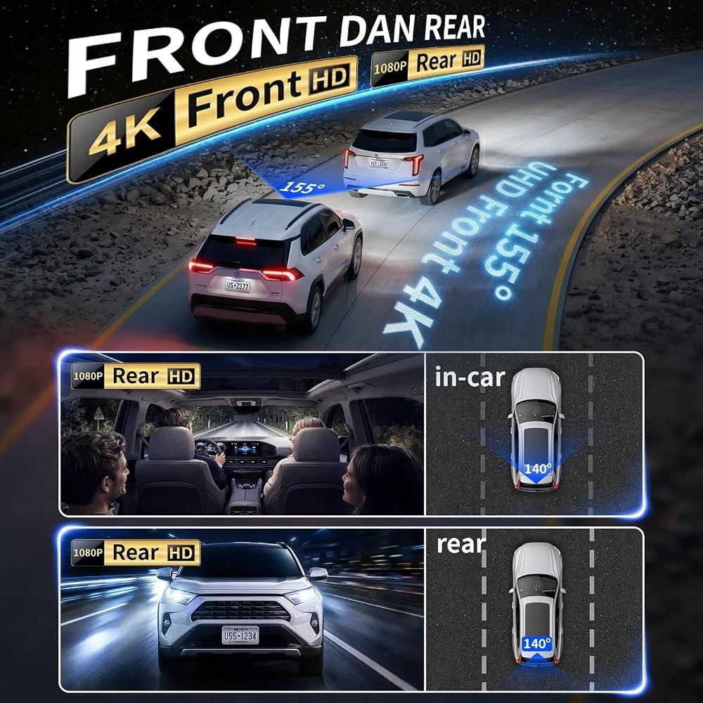 4K Dash Cam Front & Rear Ford Bronco 2021-2024 OEM Look WiFi GPS 128GB Model A