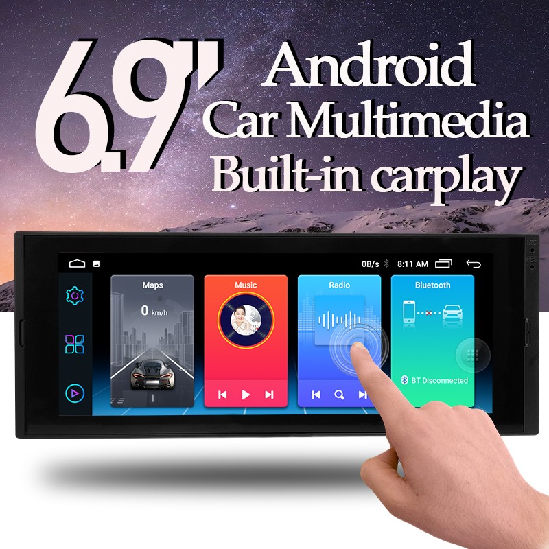 1Din6.9″ Touch Screen Android Car Stereo Built-in CarPlay WiFi GPS AHD Rear View