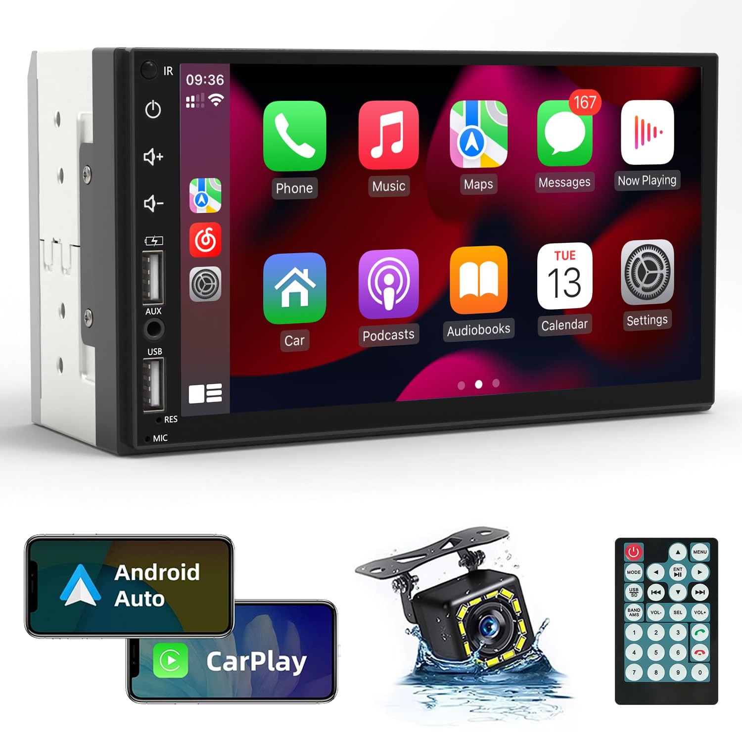 Double Din Car Stereo Radio Support Apple Carplay&Android Auto, 7inch HD Touc…
