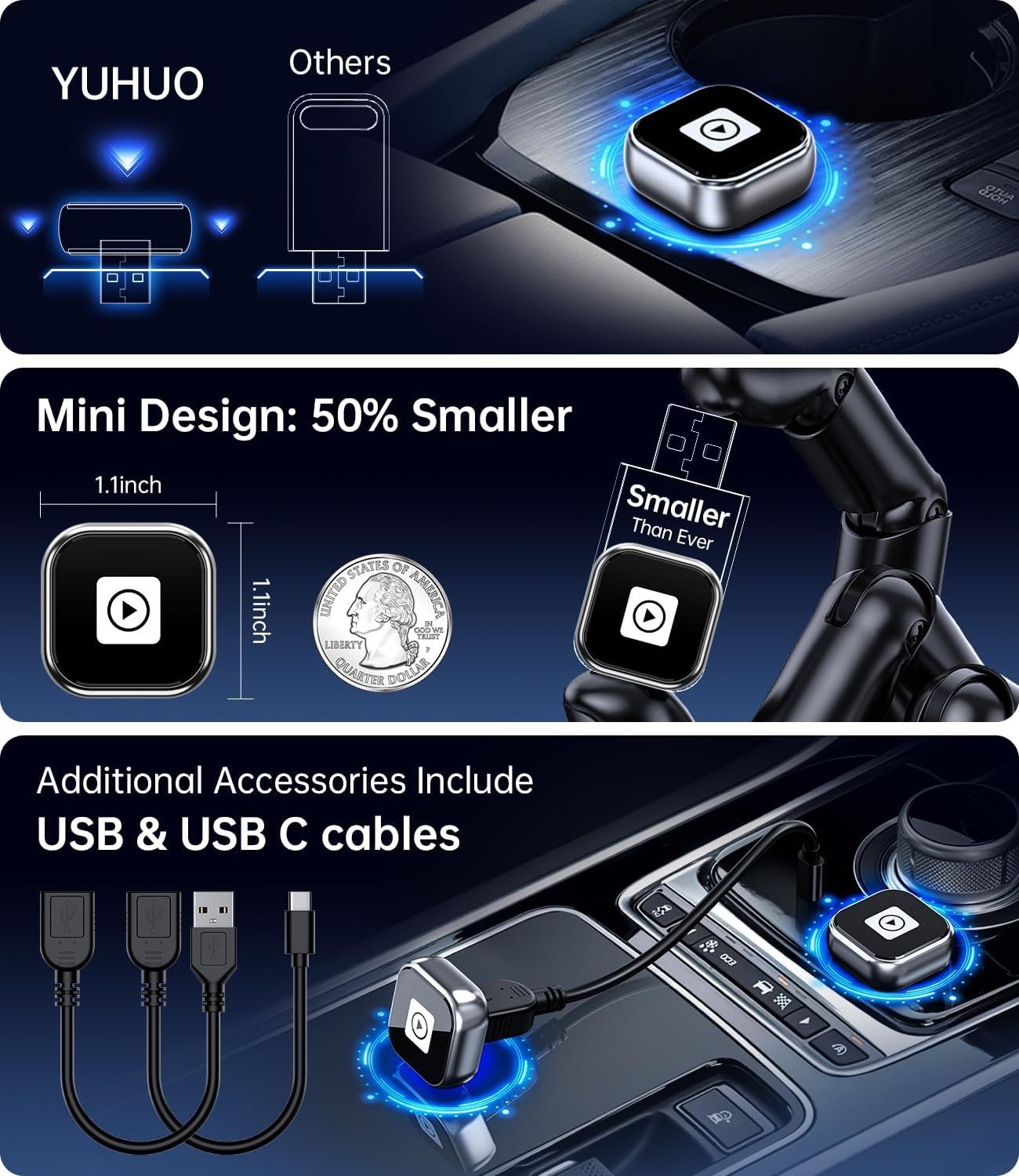 Wireless Carplay Adapter ,Wired CarPlay to Wireless,Mini USB Design for Car Play