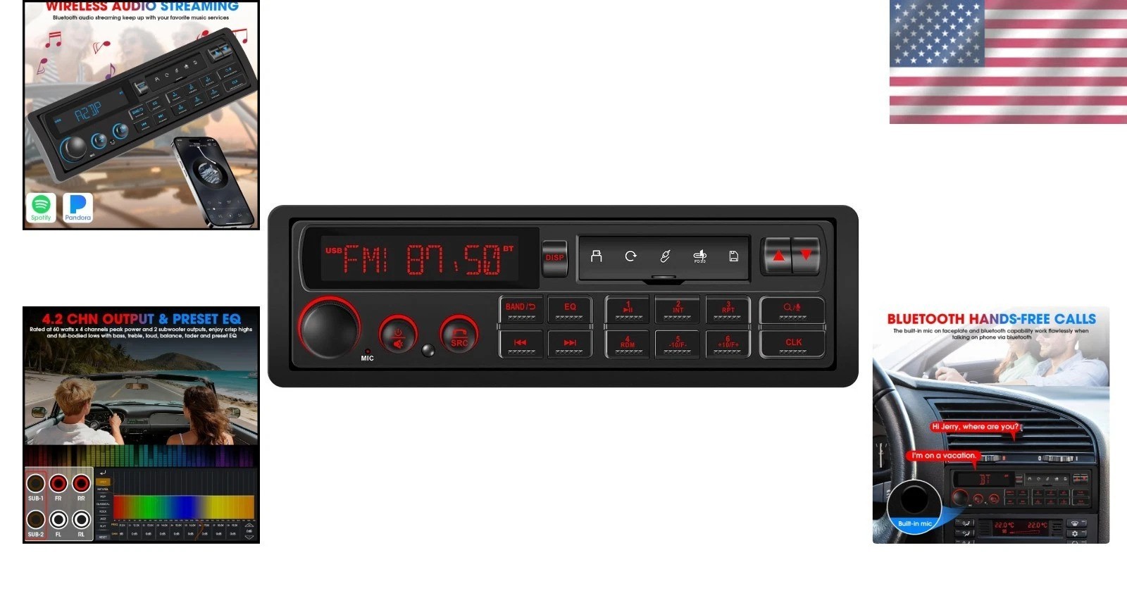 Retro Car Stereo Bluetooth FM AM USB SD Aux Single Din for Classic European V…