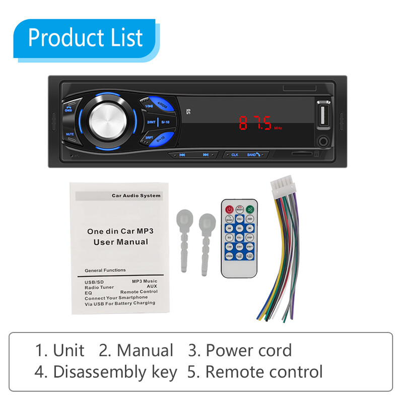 Single 1 Din Audio Digital Car Radio FM Charging USB/AUX/TF Bluetooth Player MP3