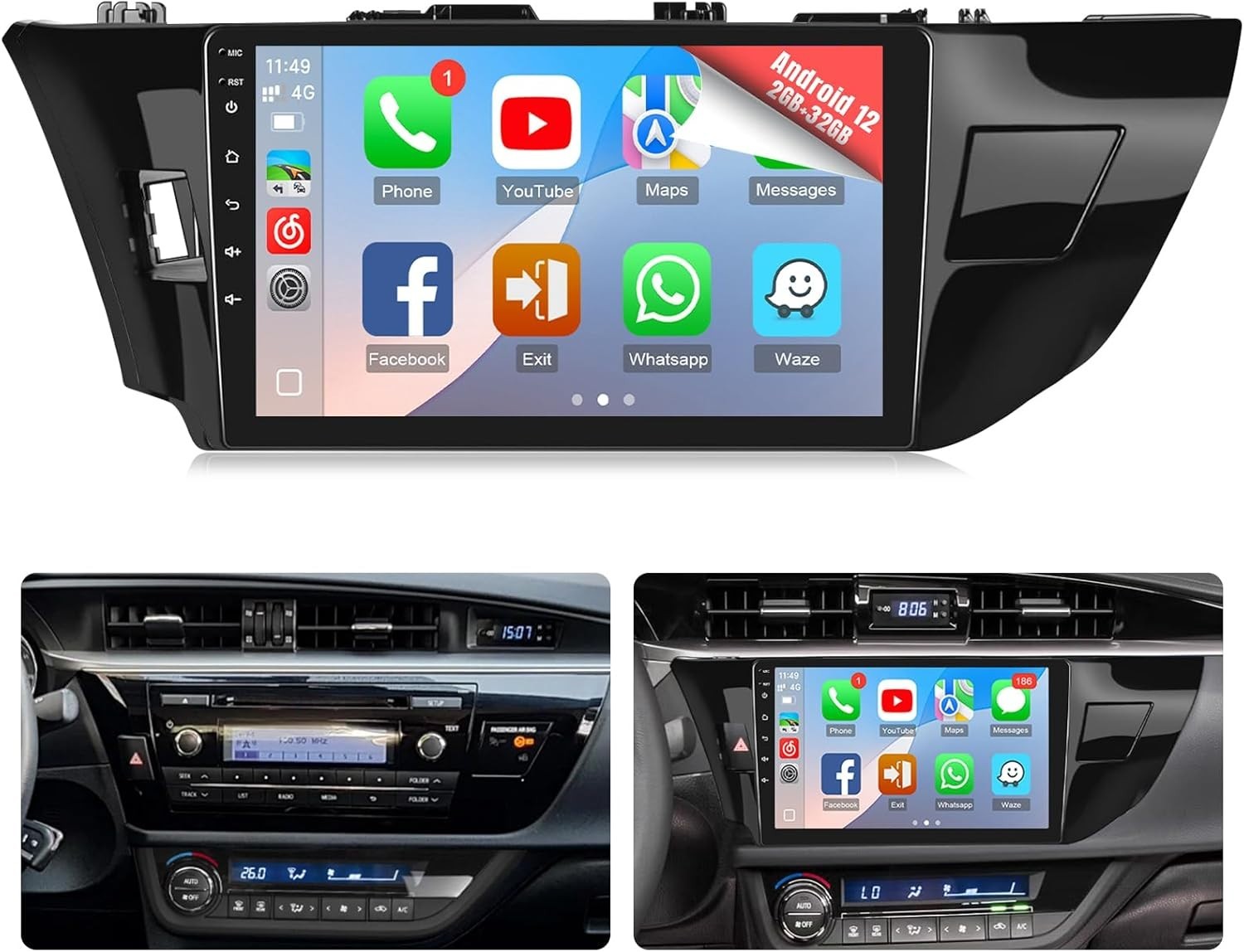 10.1″ 8Core 32G Android Auto Carplay for Toyota Corolla 2014-2016; Non-JBL