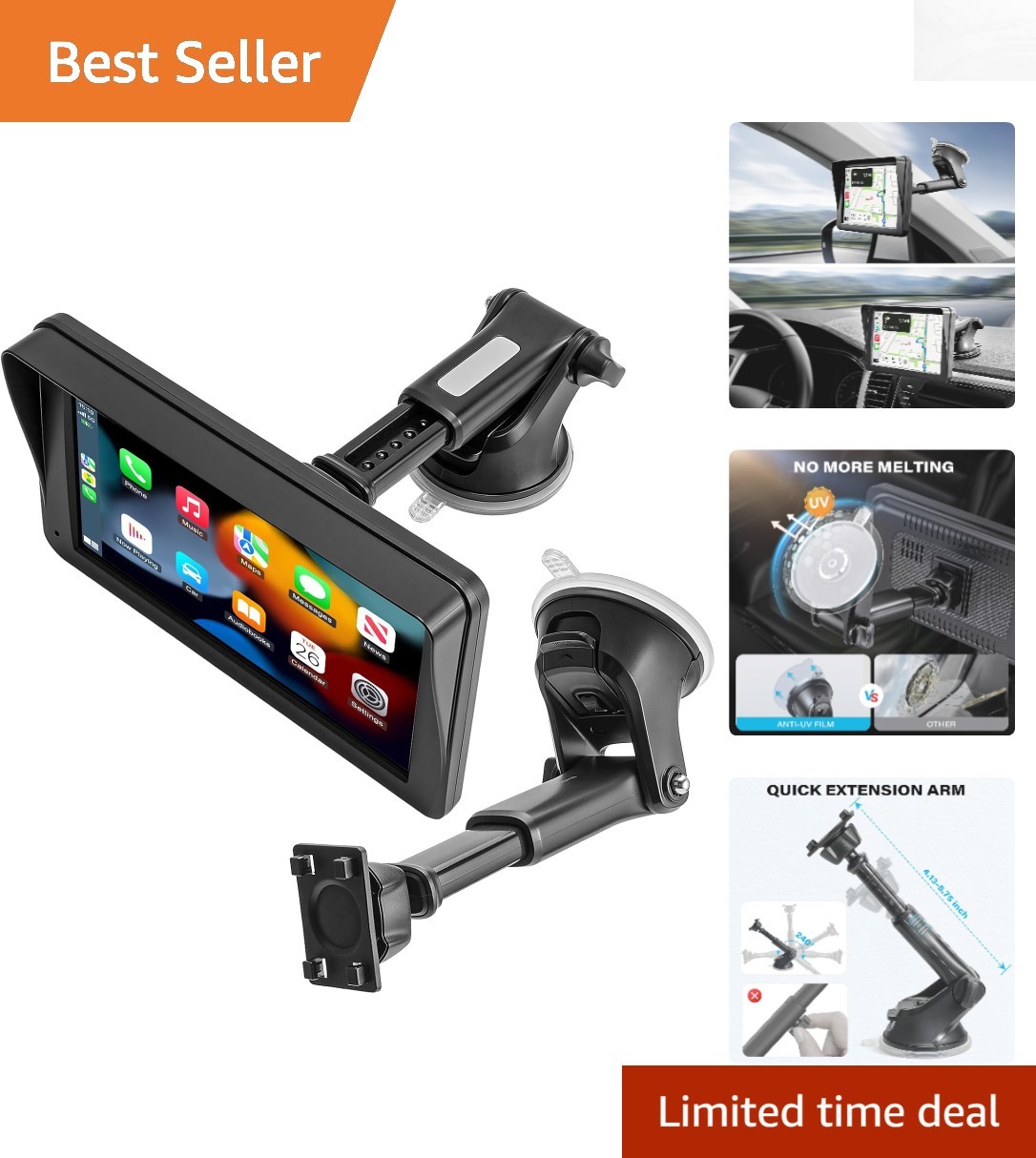 Adjustable Suction Cup Car Mount for 7-11 Inch CarPlay Screens – Quick Adjust