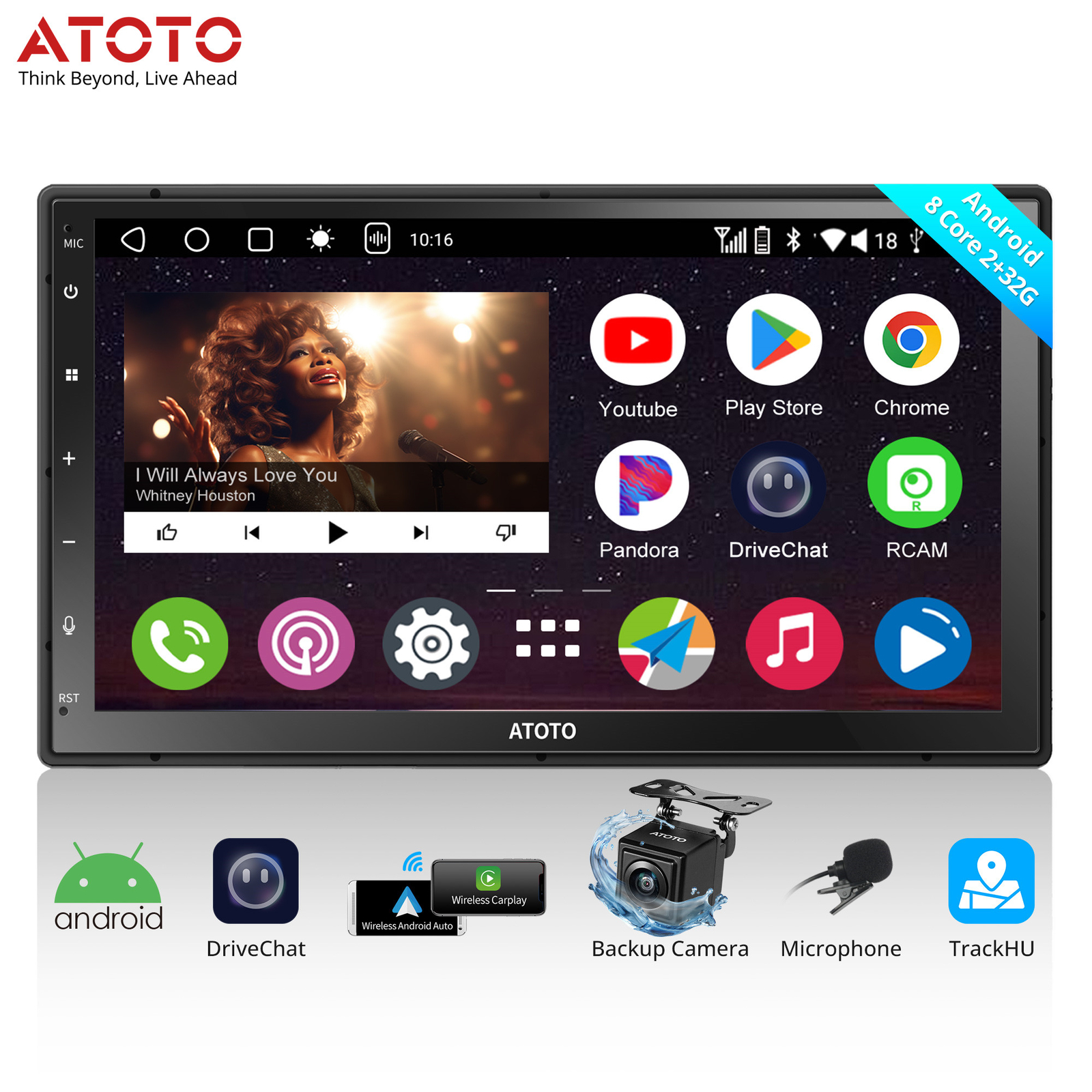 ATOTO A6 7″ 2DIN Android Car Stereo GPS NAVI Radio Drivechat AI + Backup Camera