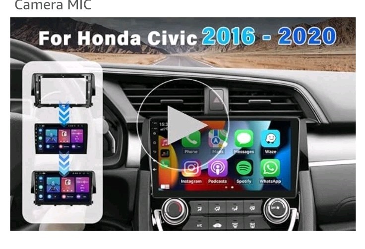 Car Stereo for Honda Civic 2016-20 carplay Android GPS Backup Camera MIC FM NAV