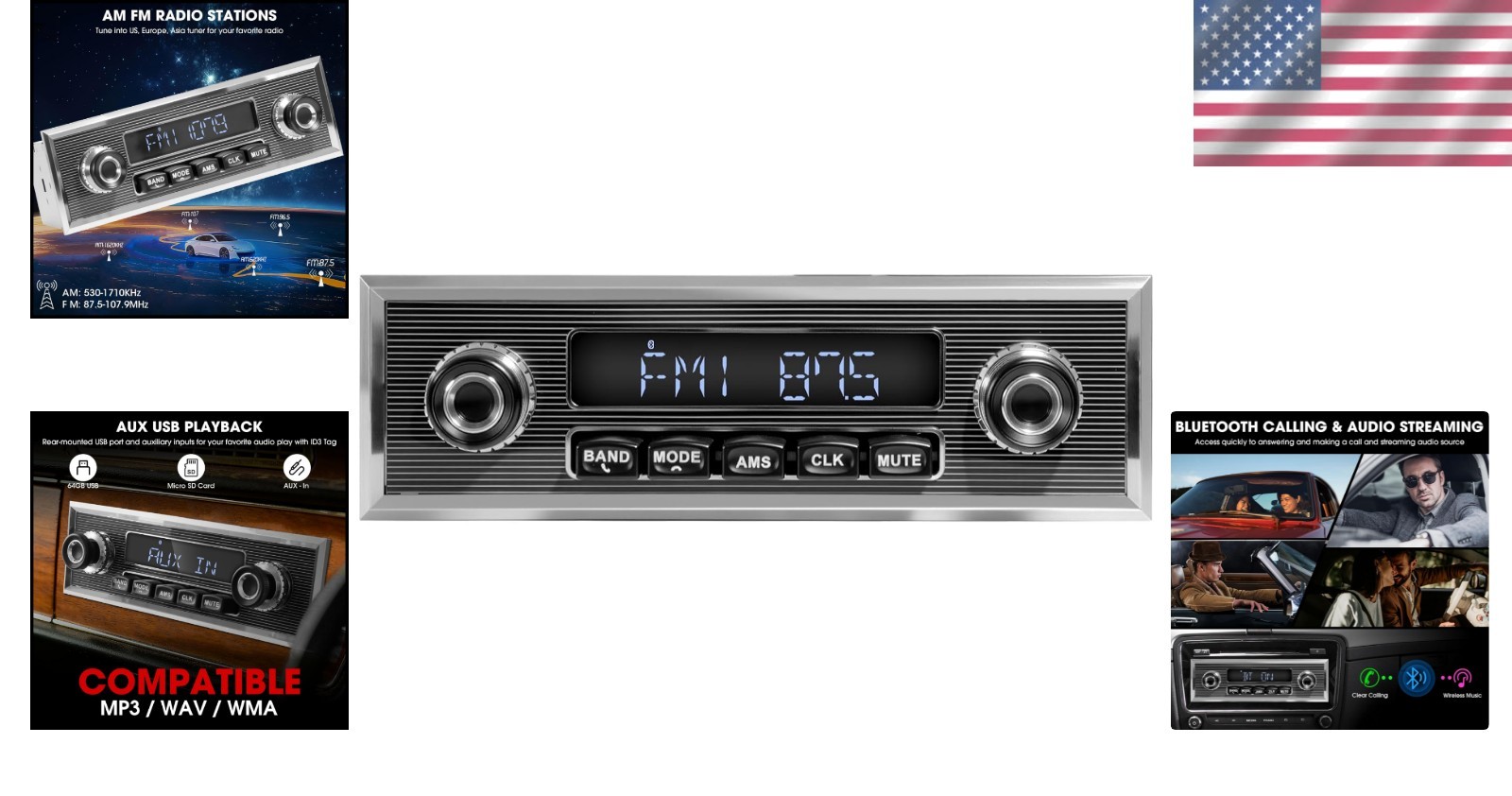 High Power Retro Car Radio – Bluetooth & AM/FM with USB/AUX – Classic 300W Sound