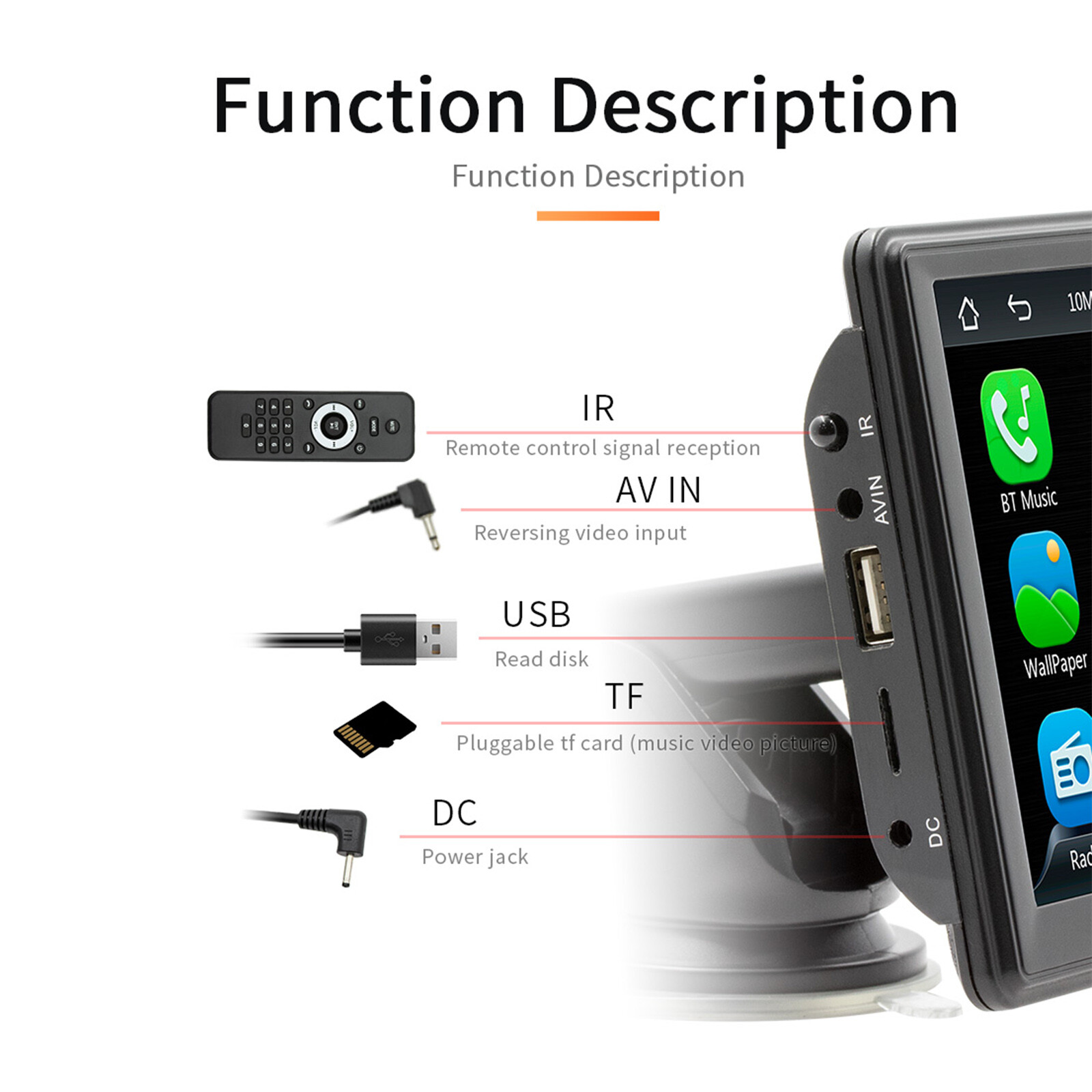 7″Portable Wireless Carplay Car MP5 Player Bluetooth Stereo Radio 4 LED Camera B