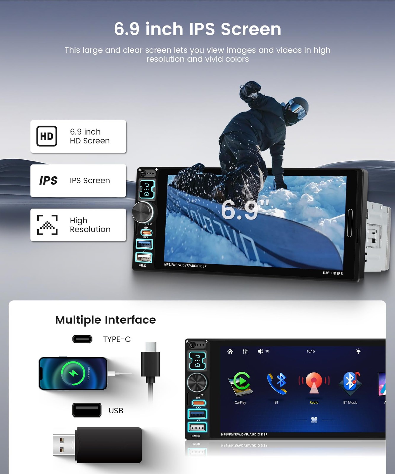 KYNNT Car Stereo Single Din CarPlay Android Auto, 1 Radio Bluetooth…