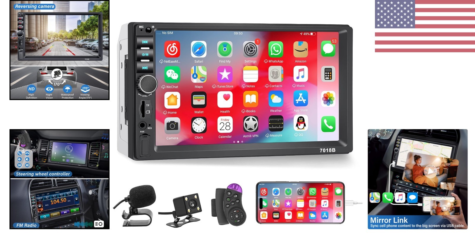 Double Din MP5 Player: 7-Inch Touchscreen with Backup Camera & USB/TF Support