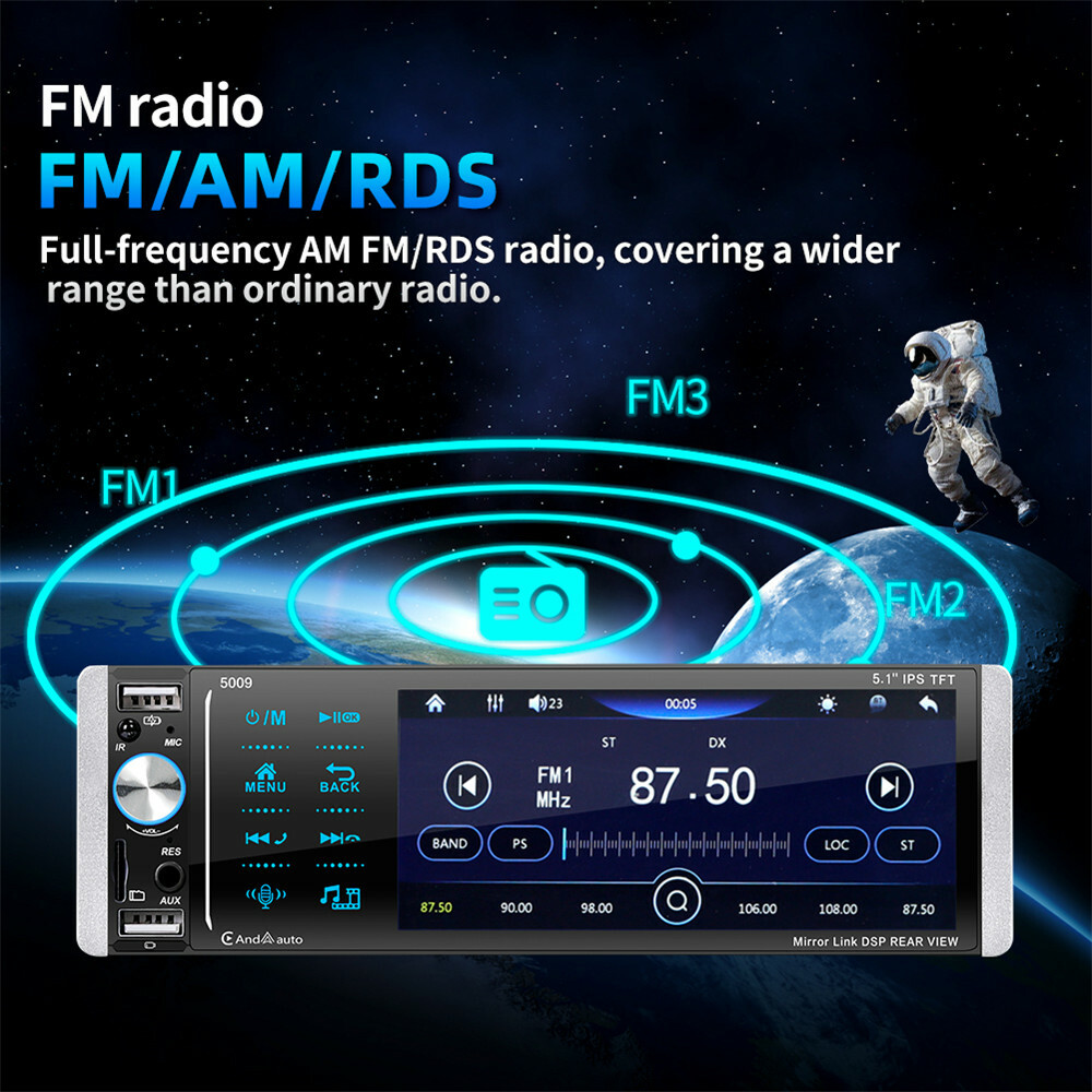 5.1in Car Radio Player Touch Screen Bluetooth Stereo Receiver Mirror Link FM AUX
