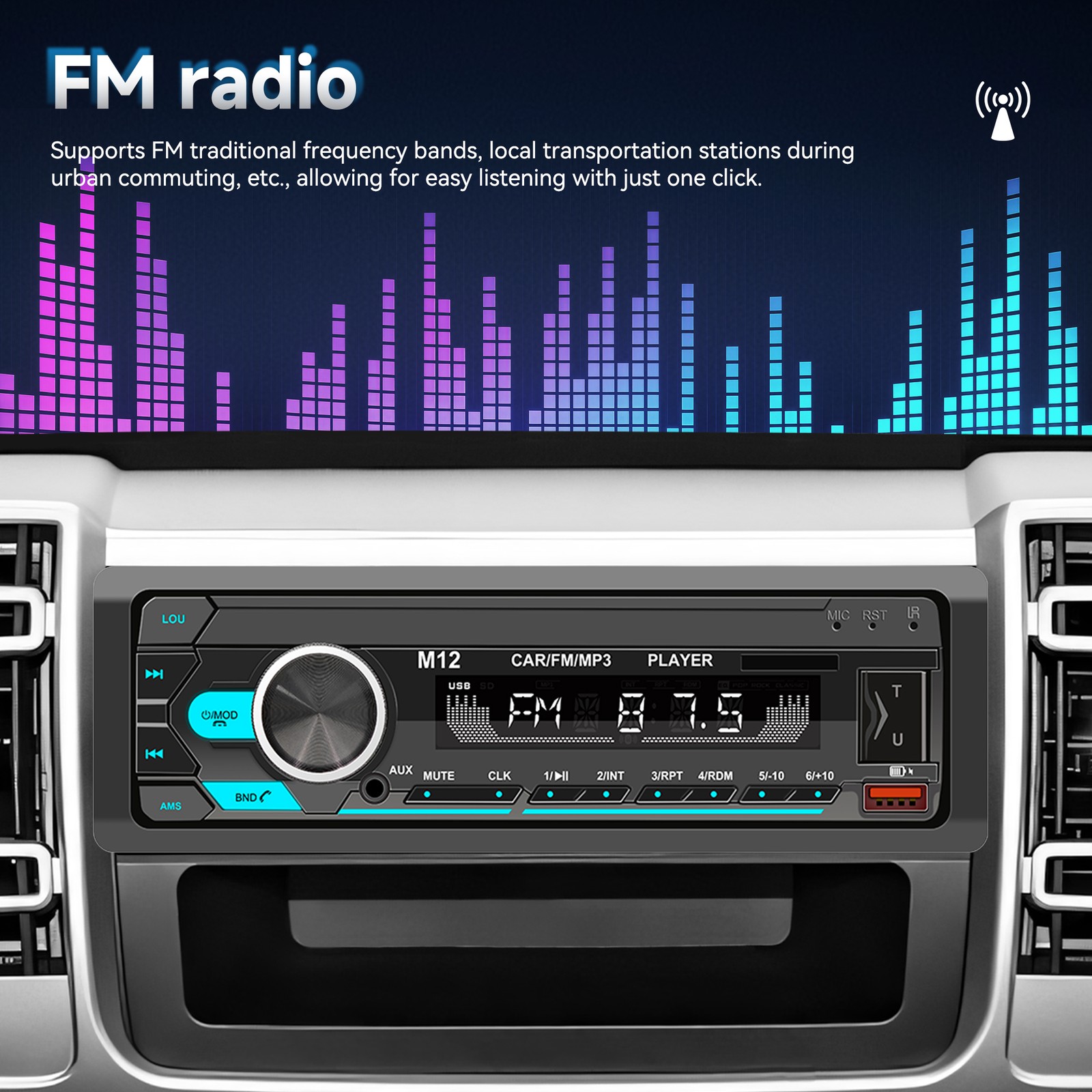 M12 Audio Systems 616UAB Car Stereo, Bluetooth, MP3, USB, Aux In, AM/FM Radio US
