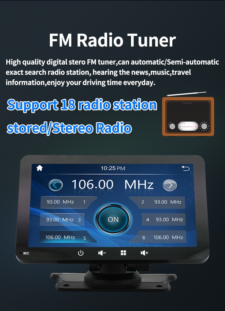 7″ with Wireless IOS/Android CarPlay Touch Bluetooth Portable Car Stereo Radio