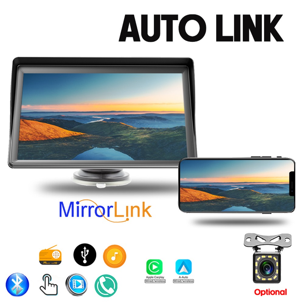 7Inch Wireless with Sunshade&Rear View Camera Input Portable CarPlay MP5 Player