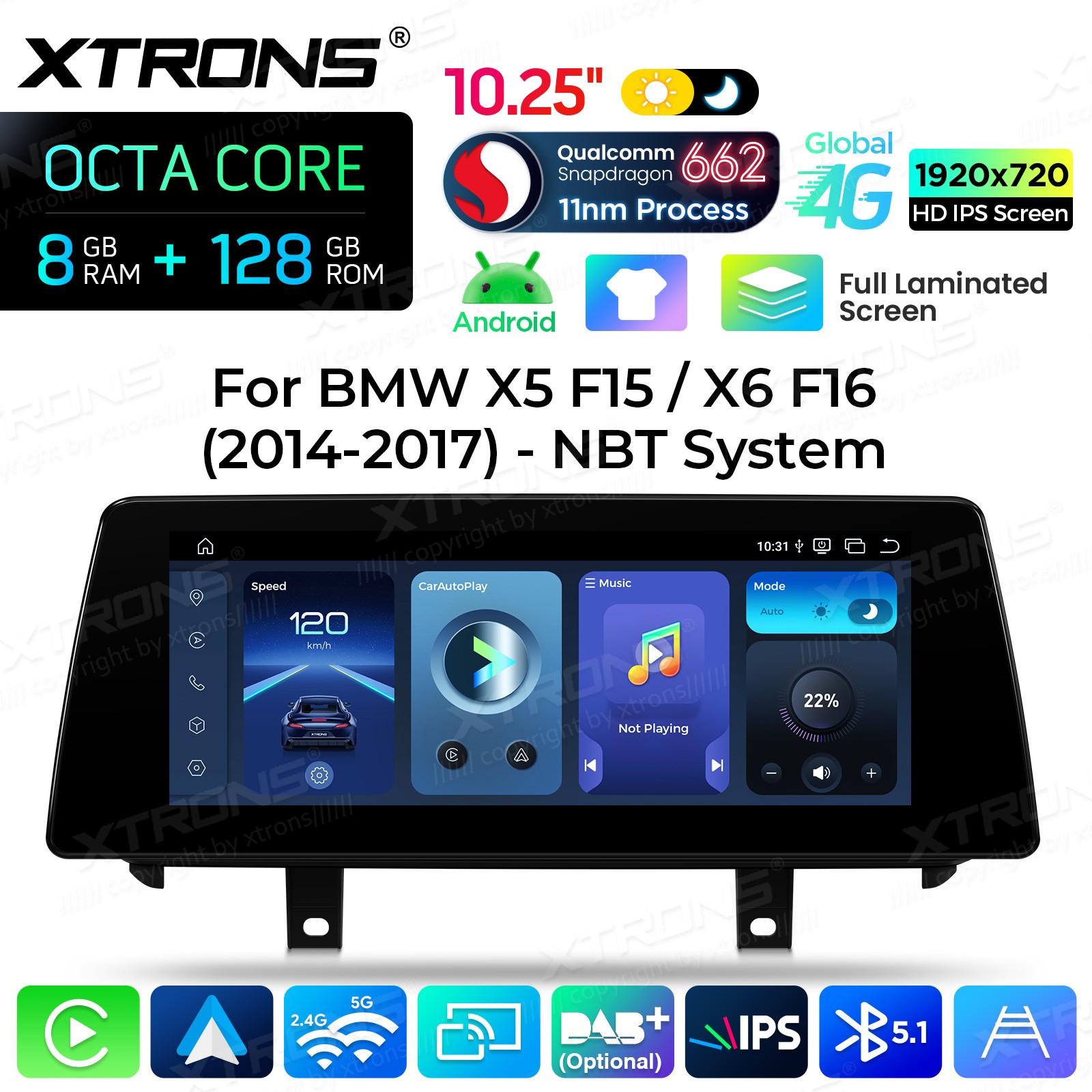 10.25″ Android 14 Car Stereo CarPlay 8+128G Retrofit For BMW X5 F15 X6 F16 NBT
