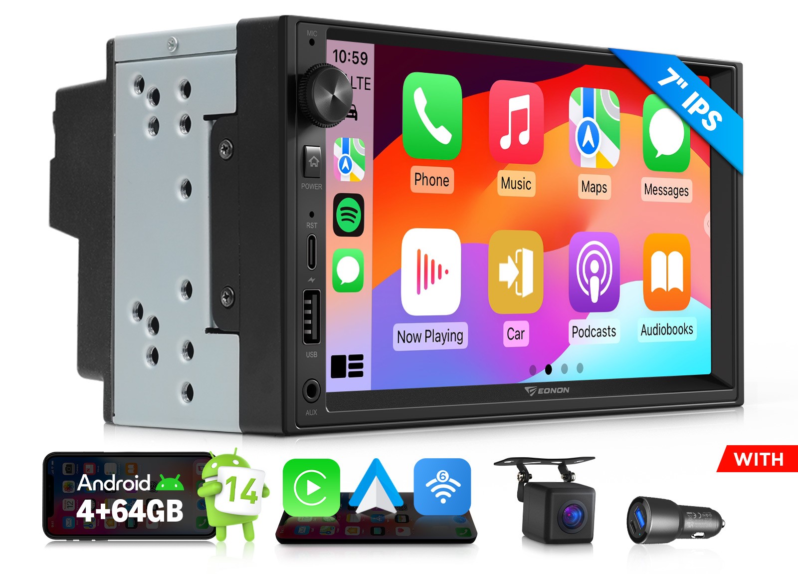 Eonon UX7A 7″Android 4+64 IPS Double DIN Car Stereo Radio CarPlay GPS Navigation