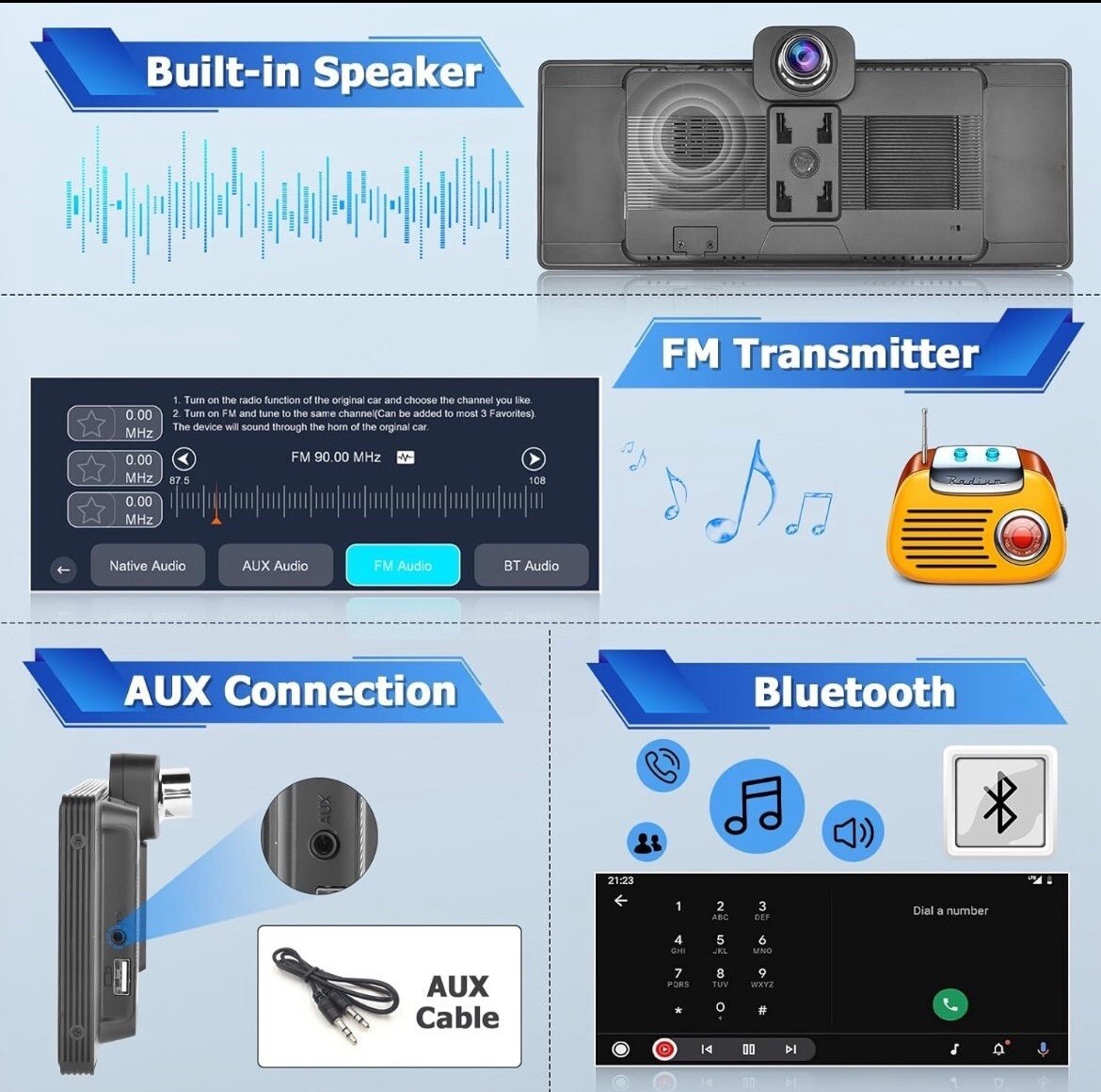 10.26 Inch Wireless Portable Car Stereo with 4K Dash Cam