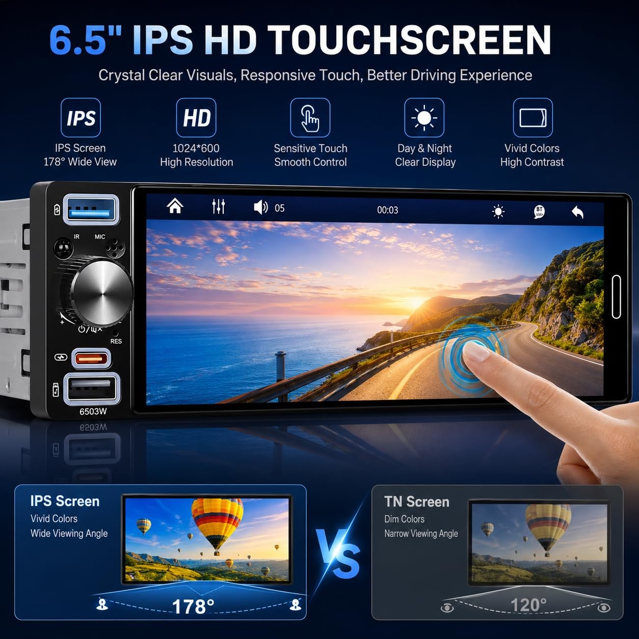 6.5″ Single Din Car Stereo, Wireless Apple CarPlay Android Auto, Car Bluetoot…