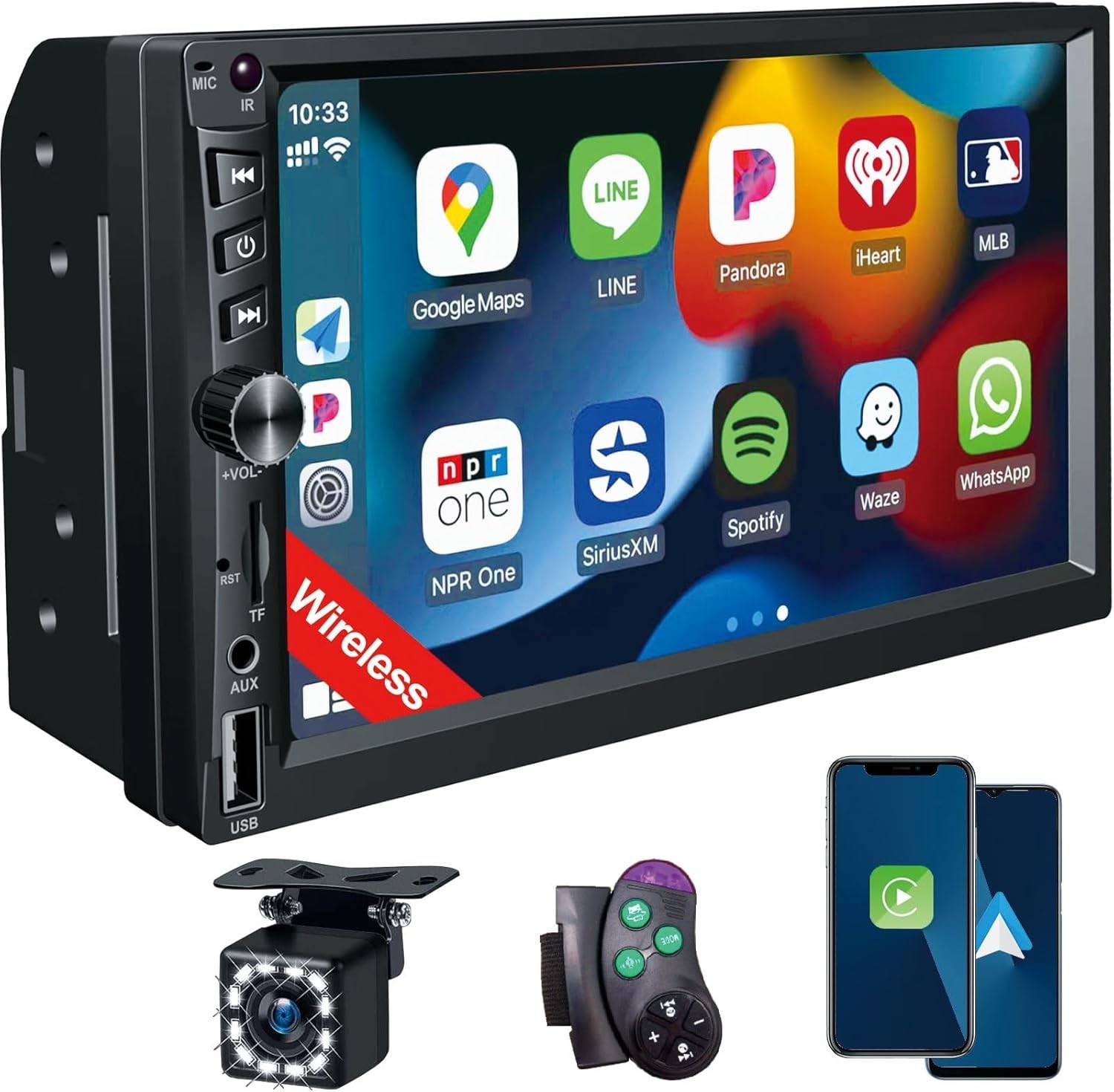 Wireless Double Din Car Stereo Works with Apple Carplay,7 Inch HD 1024 * 600 …