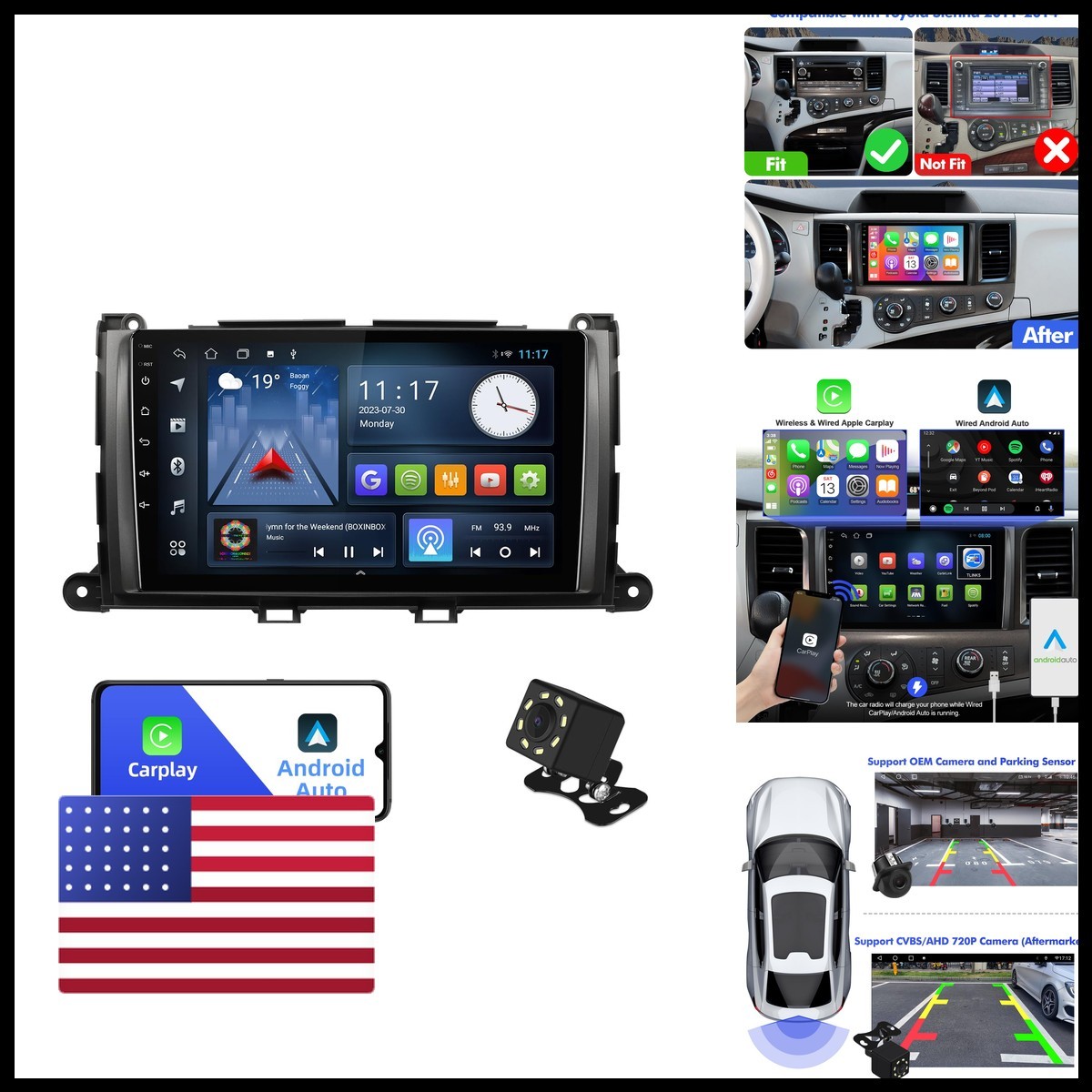 Aumume Android 10 Double Din Car Stereo For Toyota Sienna 2011-2014 9 Inch