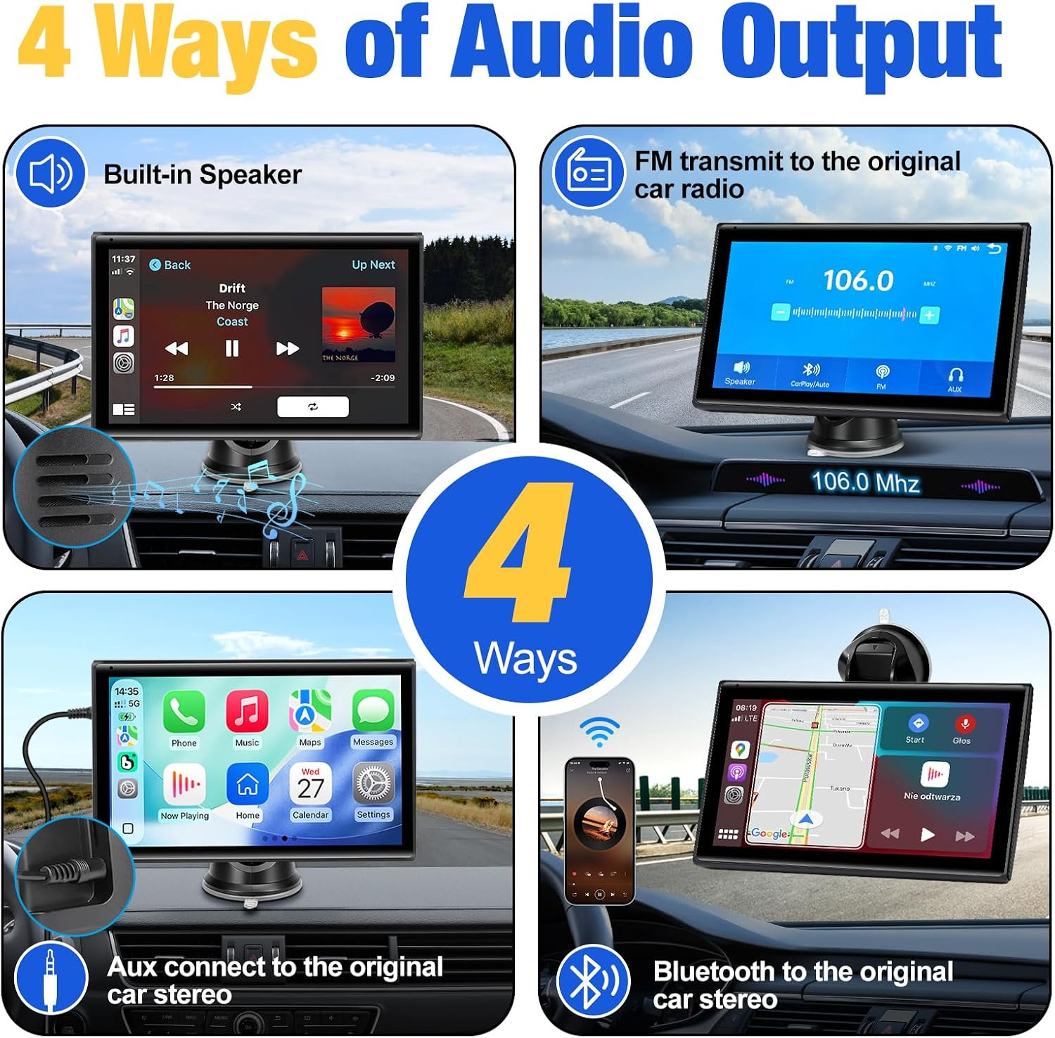 Carplay Screen for Car, 7 Inch Wireless Carplay & Android Auto（Black） | Portable