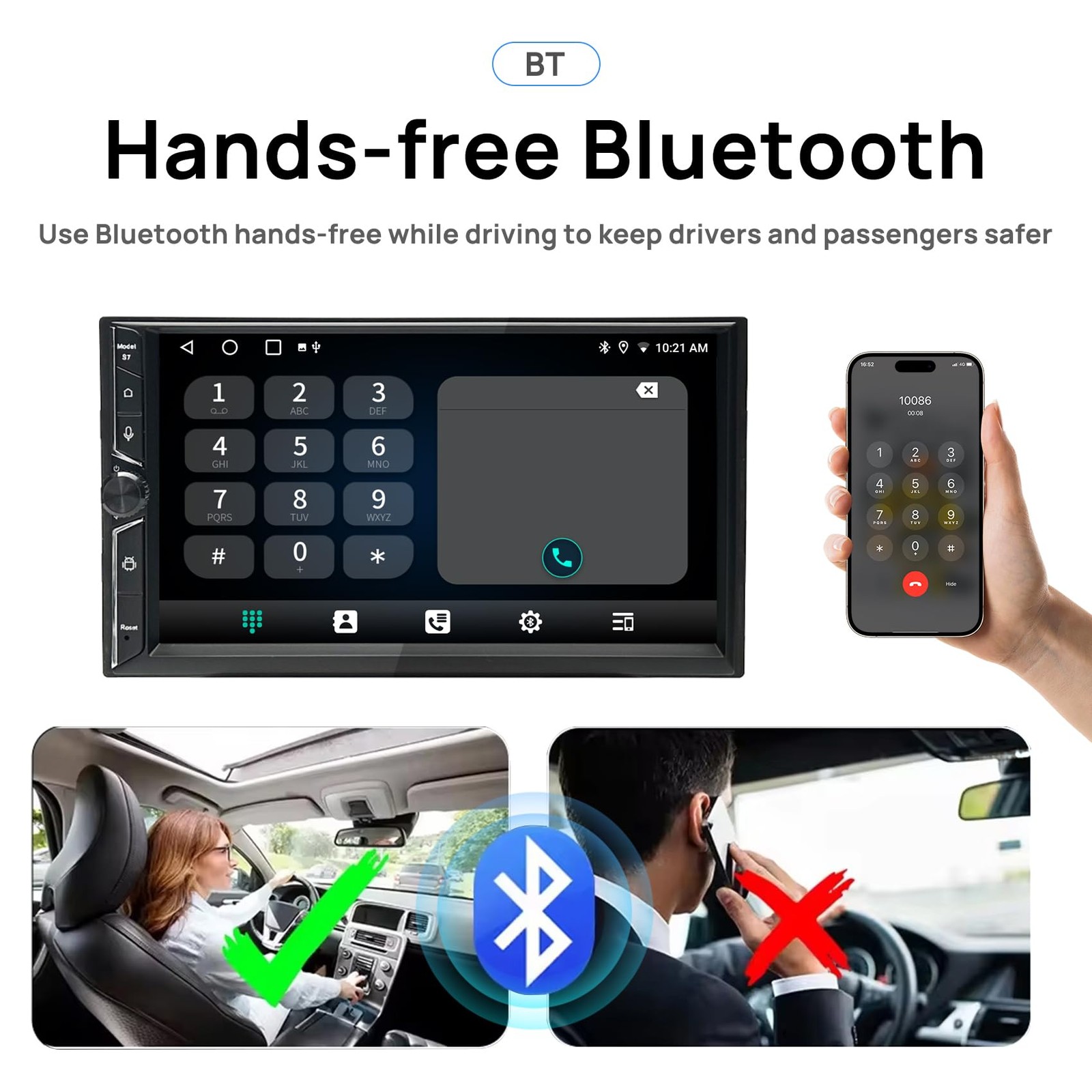 Double Din Car Stereo, 7″ QLED Touchscreen 1280×720, 2GB RAM 64GB ROM, Wirele…