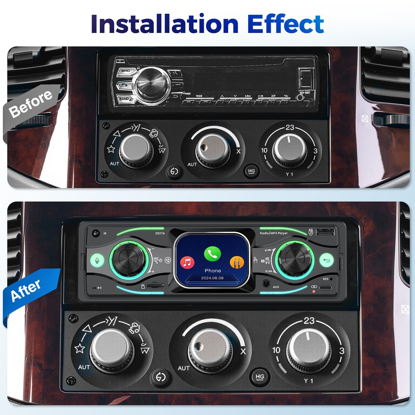Single DIN Car Stereo with Touchscreen, Bluetooth Audio, Radio Black