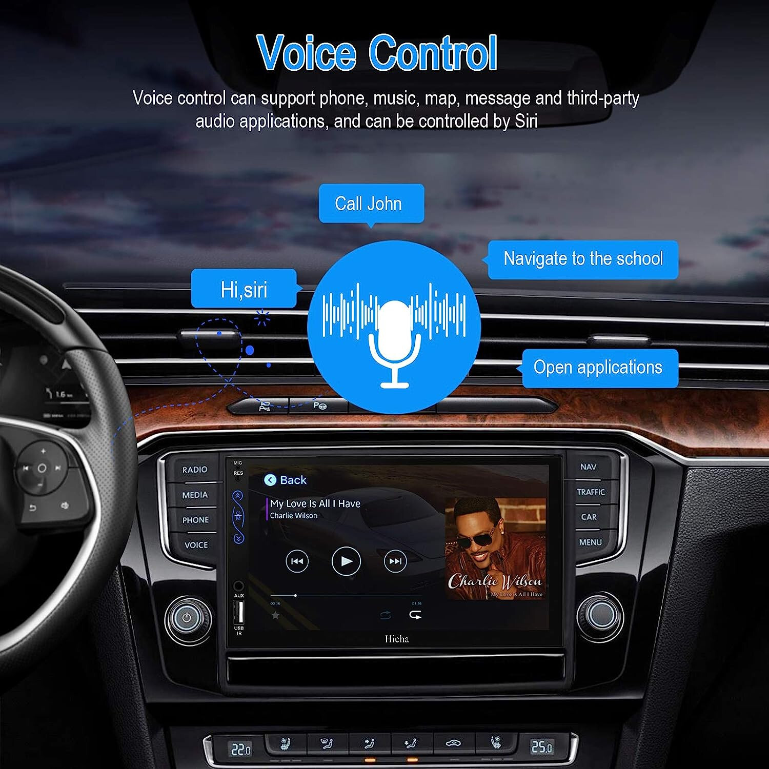 2-DIN 7″ Bluetooth Car Play,Android Auto, MP5, Mirror Link, SWC, With A/V Input