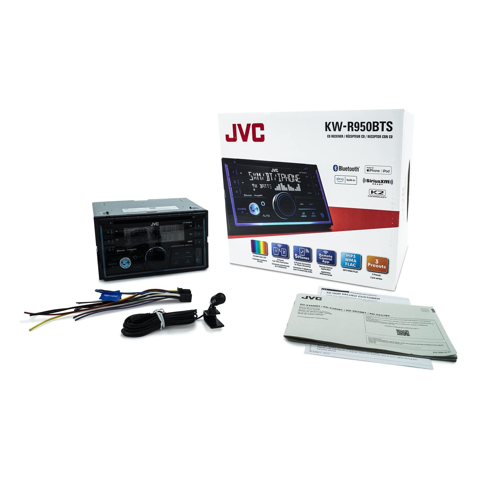 JVC KW-R950BTS Double DIN Amazon Alexa Bluetooth USB AUX AM/FM Radio CD Receiver
