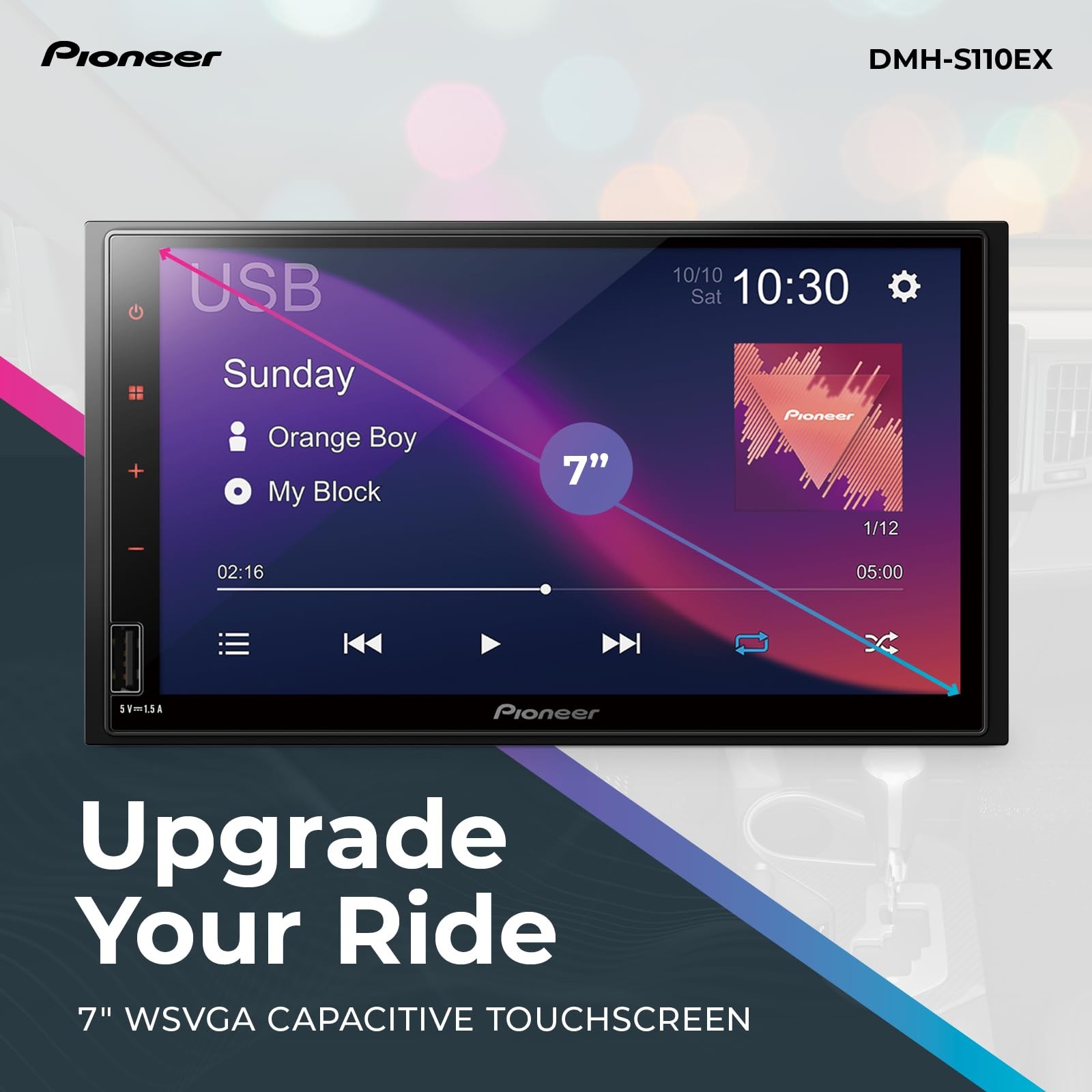 Pioneer DMH-S110EX 7″ Double-Din Digital Multimedia Receiver – Built in Bluet…