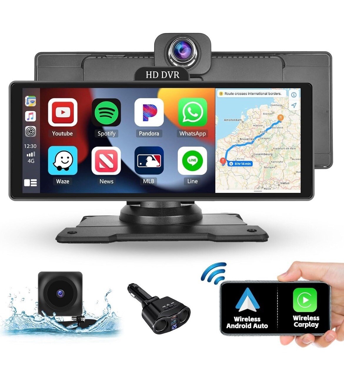 10.26 Inch Wireless Portable Car Stereo with 4K Dash Cam