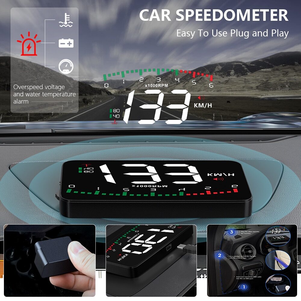 A900 Hud Display Car Projector Alarm OBD2 Head Up Display Speedometer Windshield