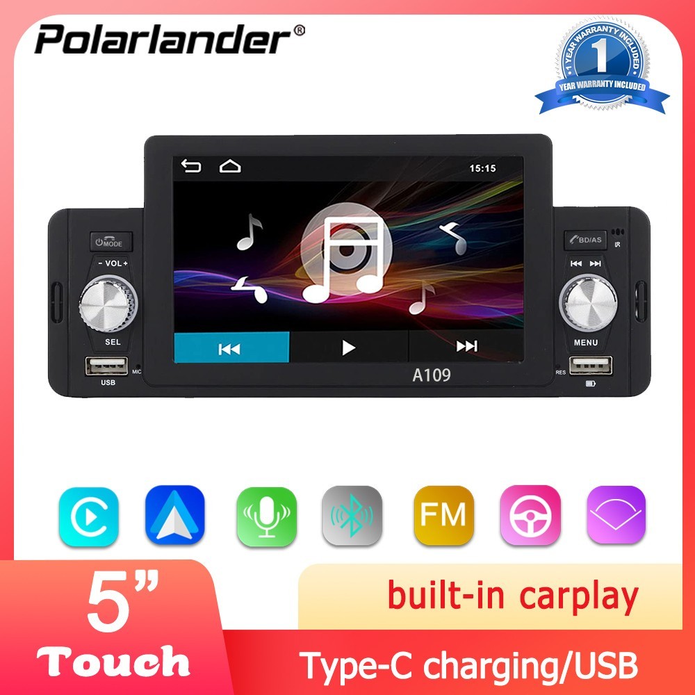 Single Din 5″ Car Bluetooth Radio with CarPlay Android Auto Mirror Touch Screen