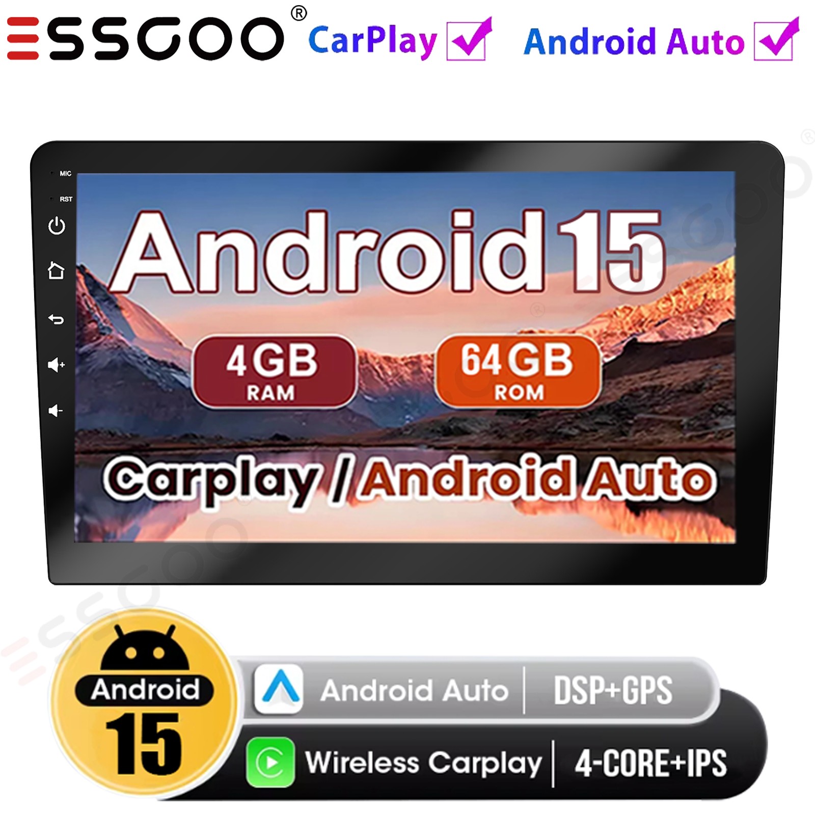9 Inch Double 2Din Android 15 Carplay Car Stereo Radio GPS Navi FM BT SWC 4+64GB