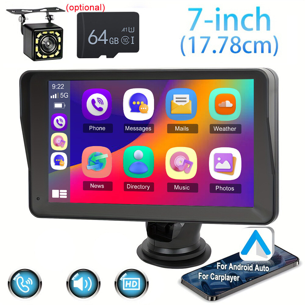 7″ Portable Car Stereo Wireless Apple CarPlay Android Auto BT GPS Radio + Camera
