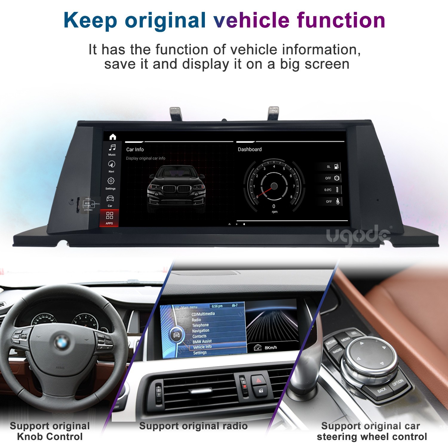 Ugode 10.25inch Android Screen Upgrade CarPlay GPS BMW 5 Series GT F07 NBT