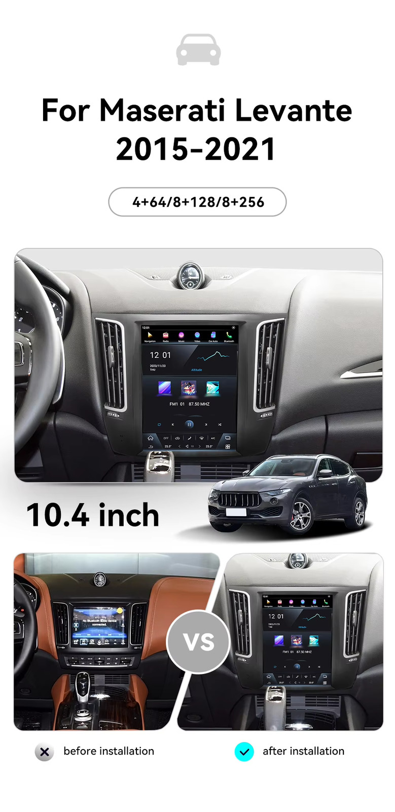 10.4″ Tesla Vertical Screen Car Navi GPS Radio For Maserati Levante 2015-2021