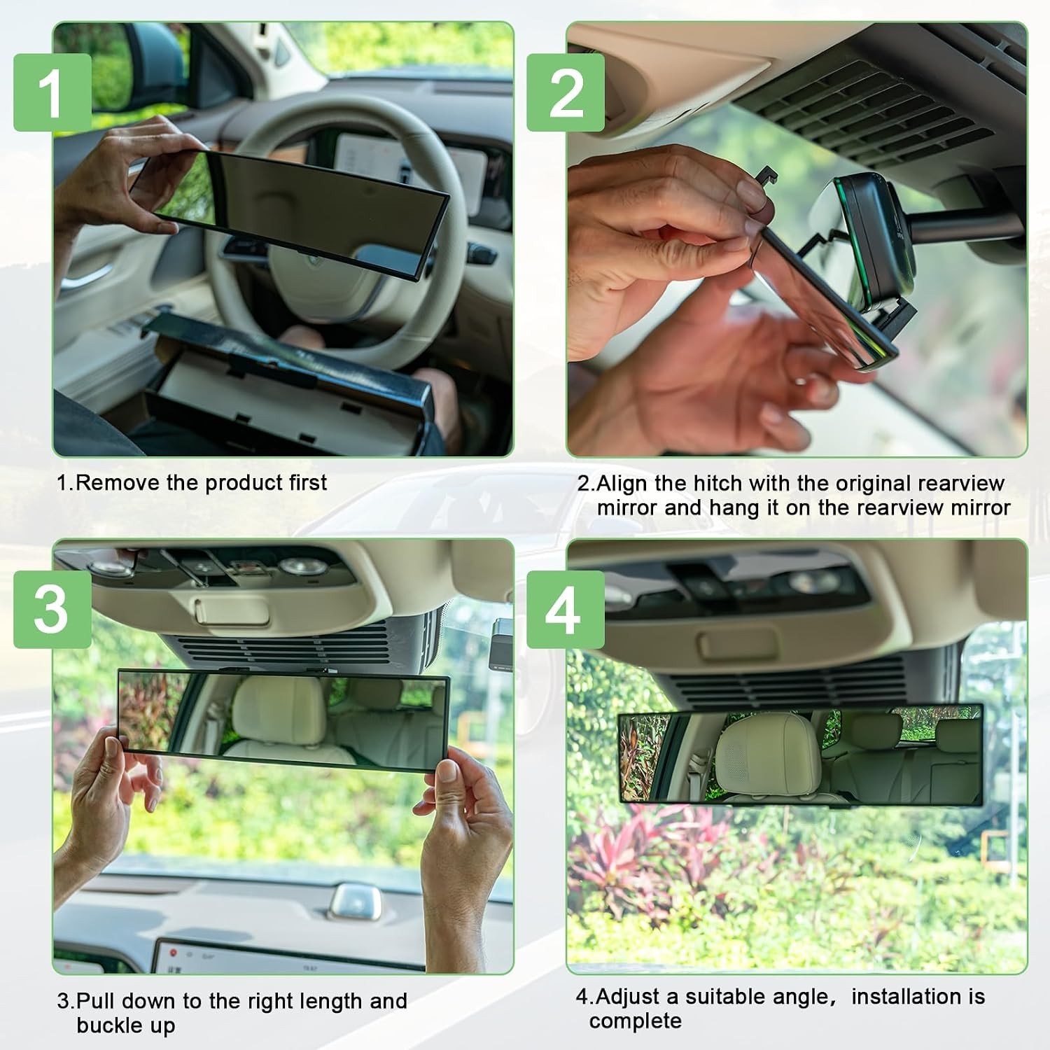 Clip on panoramic rear view mirror for wider visibility
