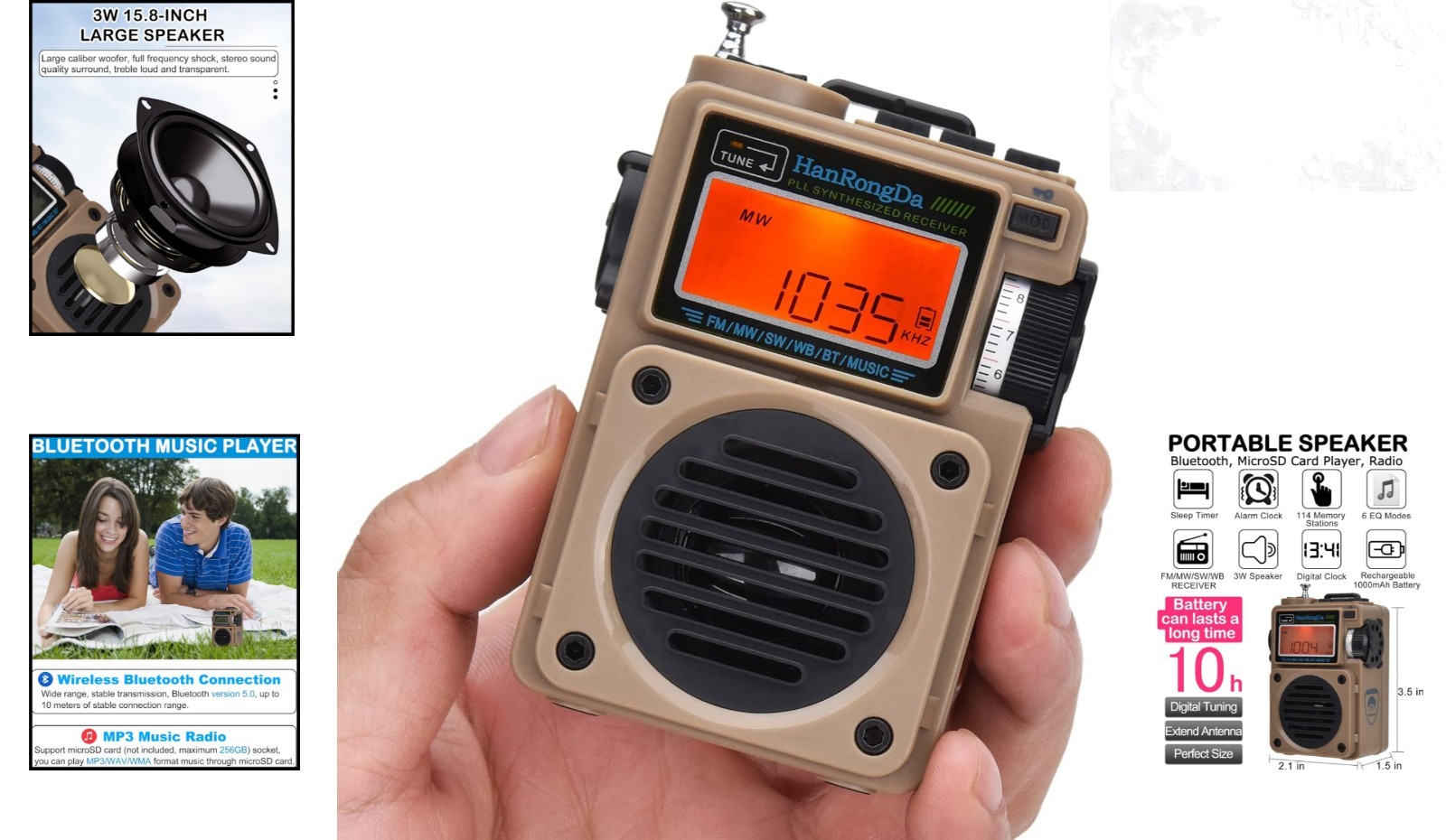 Bluetooth Radio Speaker Support MicroSD FM Shortwave NOAA Alerts Rechargeable…