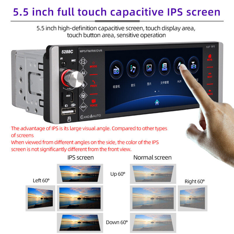 5.5″ Single 1 DIN Car Stereo Radio Bluetooth Apple Carplay Touch Screen Voice/FM