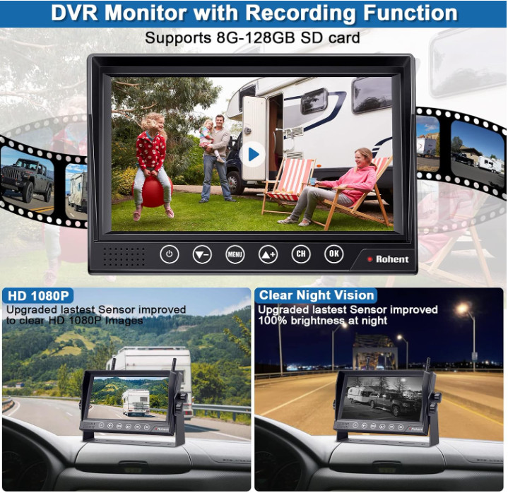 Sistema de Reversa RV HD1080P con 4 Canales y Monitor Táctil 7”. Nuevo