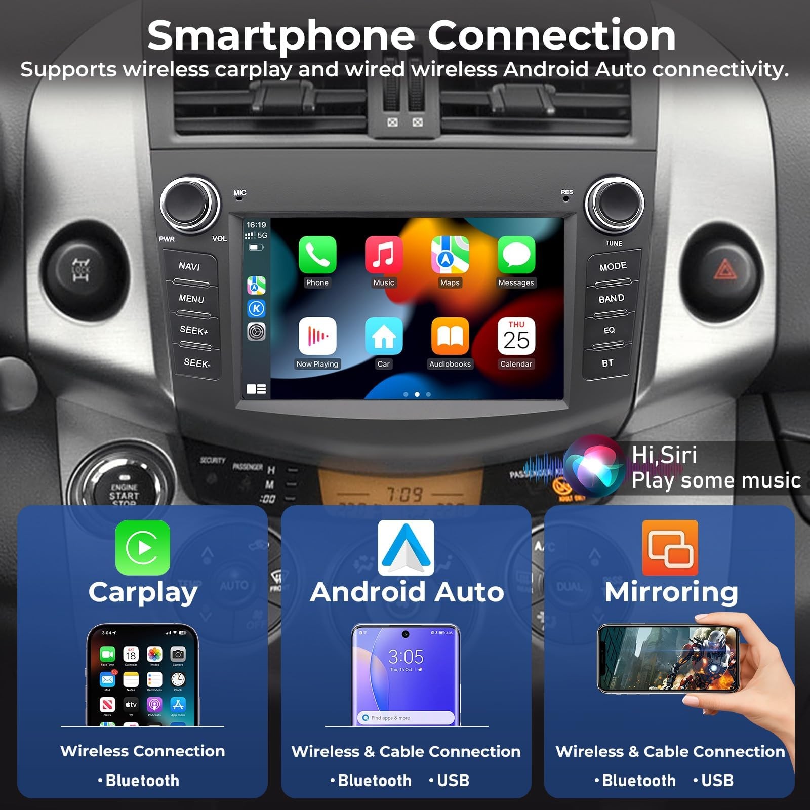 Android 14 Car Stereo for Toyota RAV4 radio 2006-2012, 7″ 1280*720 QLED IPS D…
